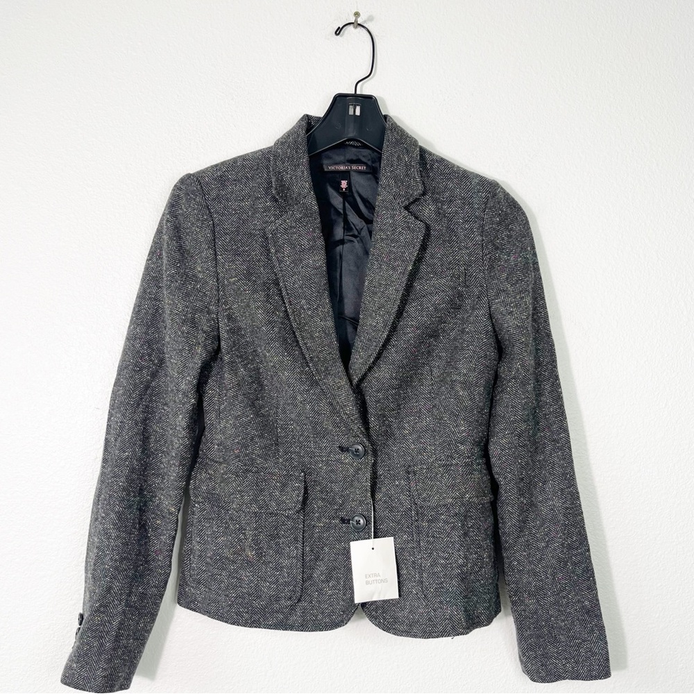 NEW Victoria's Secret Grey Multi-Color Tweed Blazer Size 0 Y2K Jacket Preppy